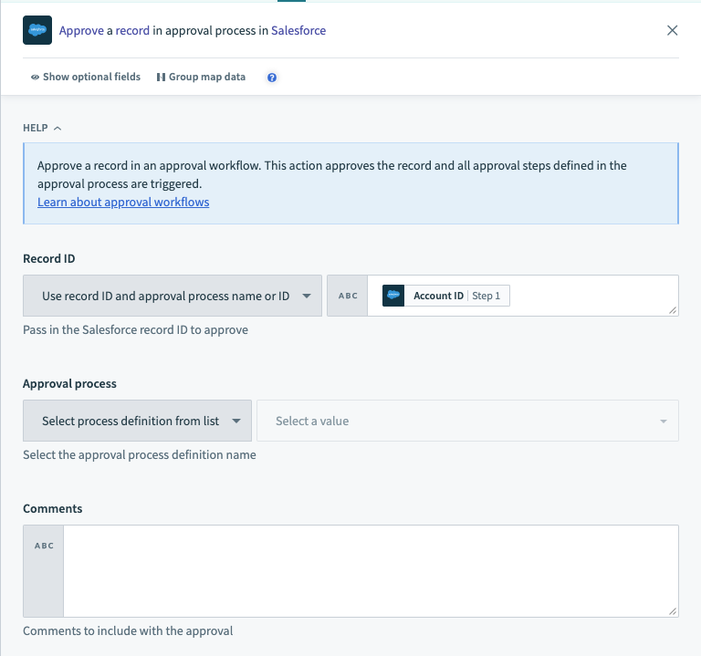 Approve record in approval process input configuration