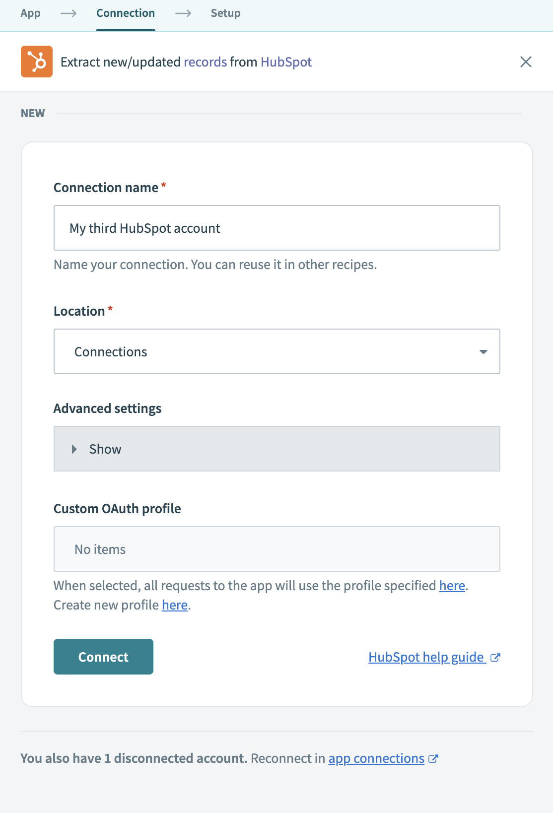 Choose a HubSpot connection