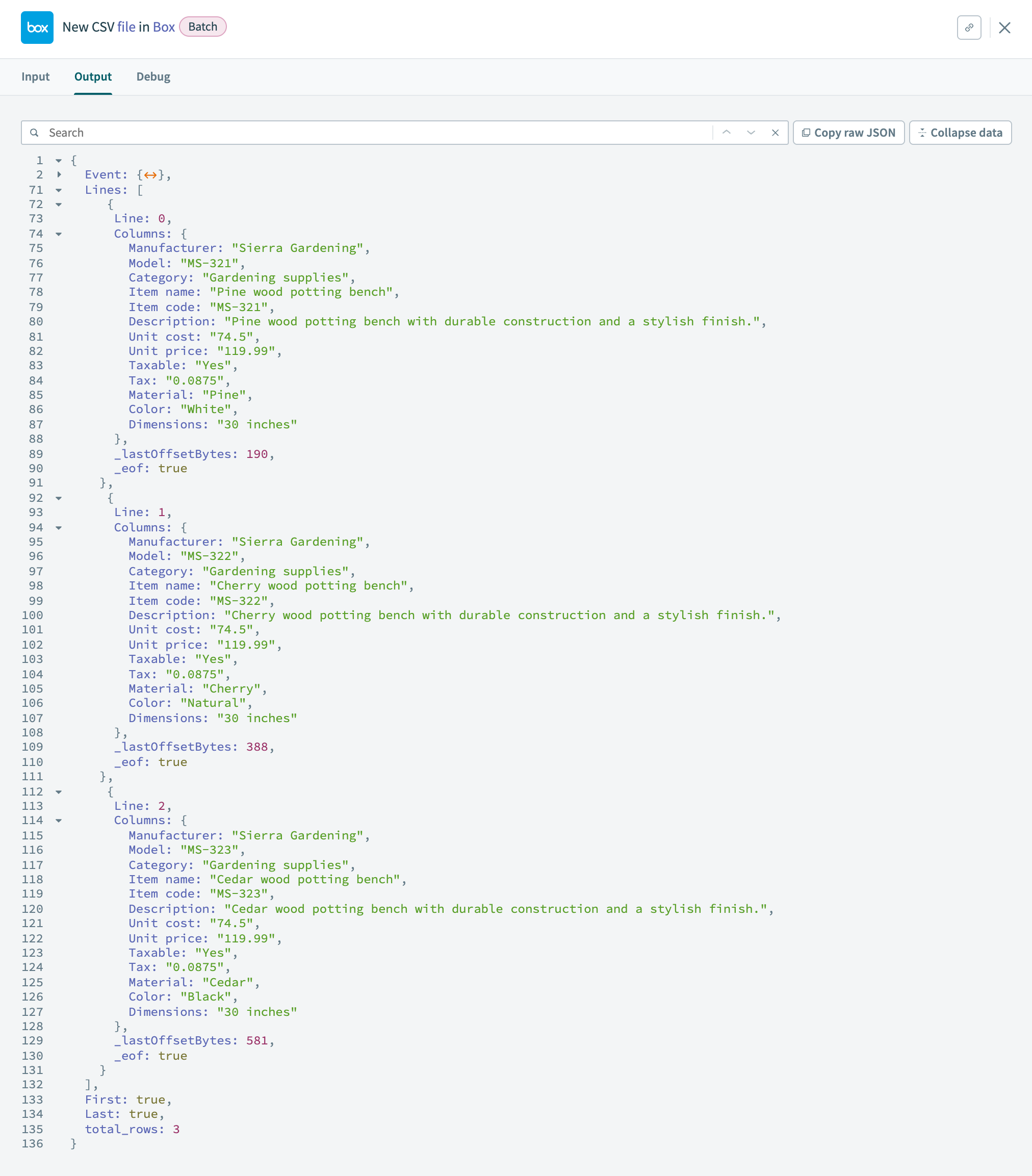 CSV trigger output