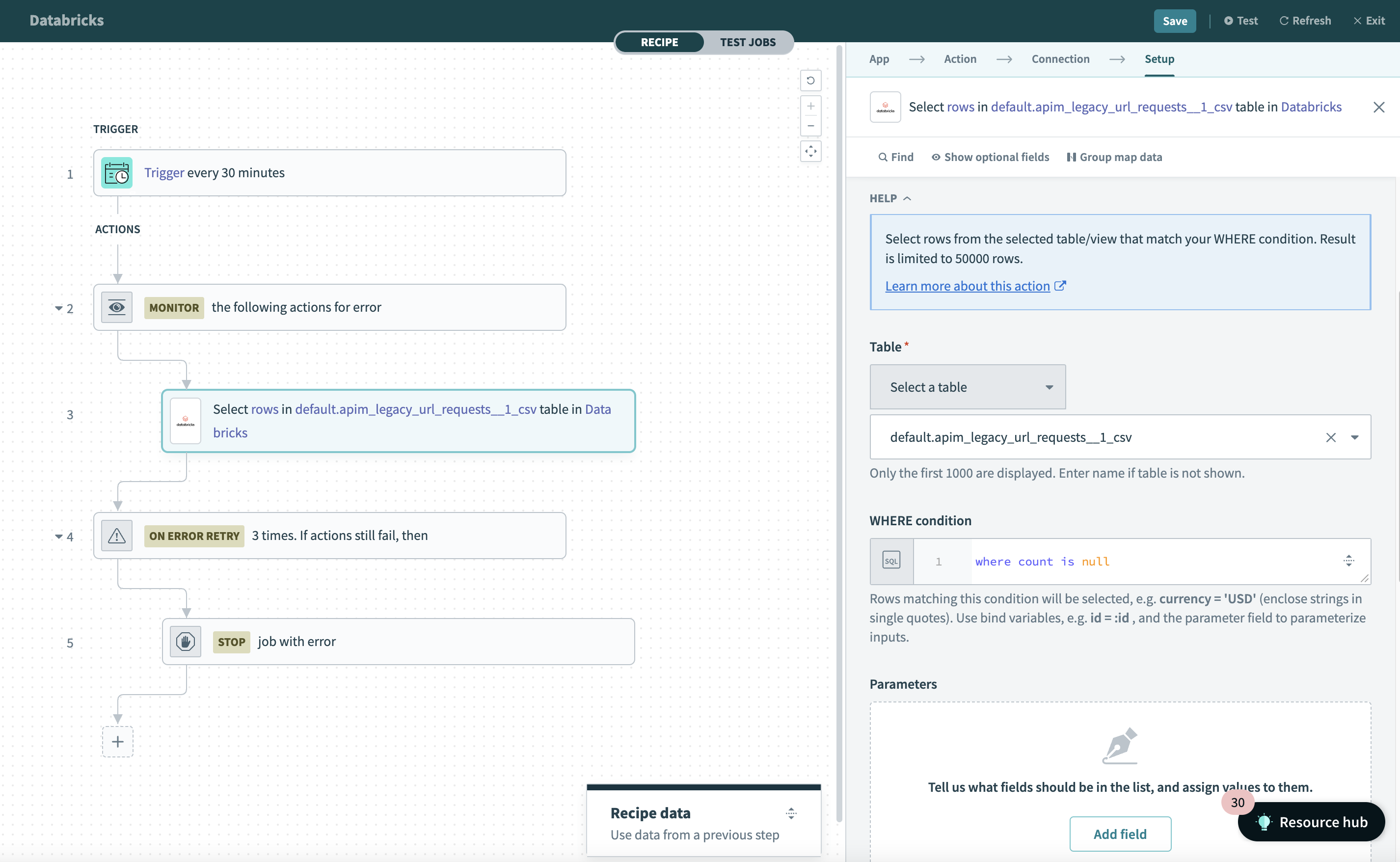 行の選択アクション