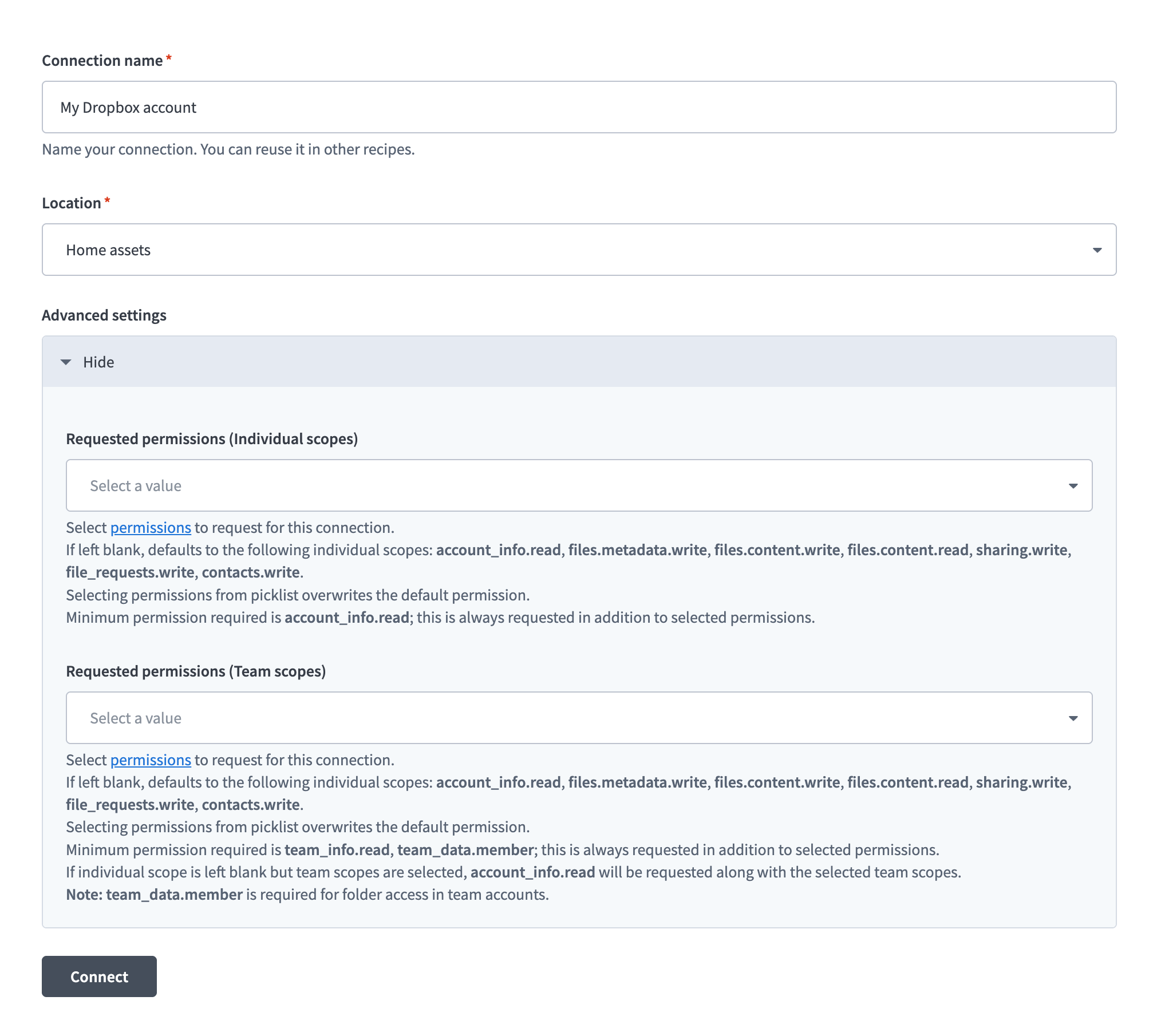 Dropbox connection