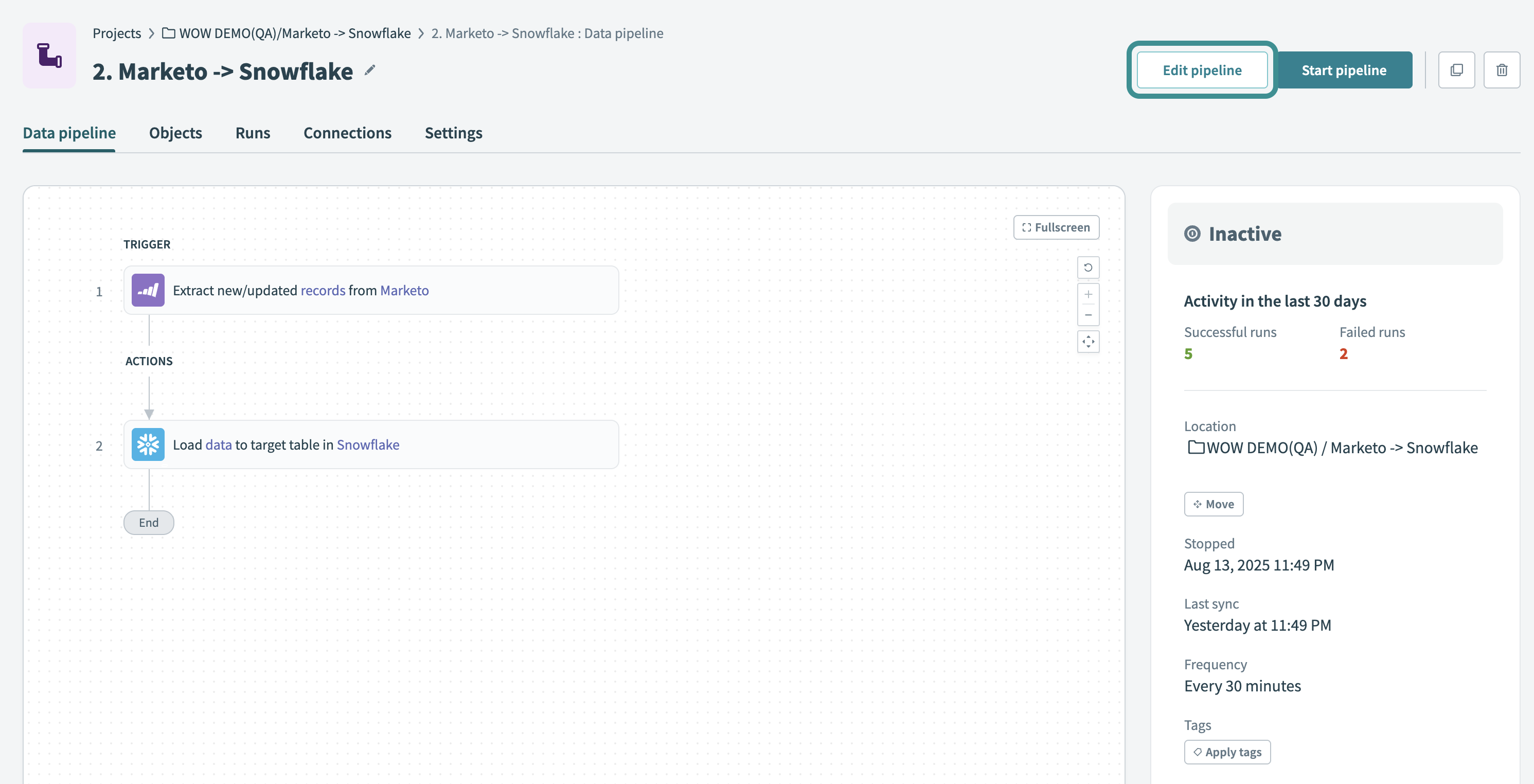 Edit data pipeline