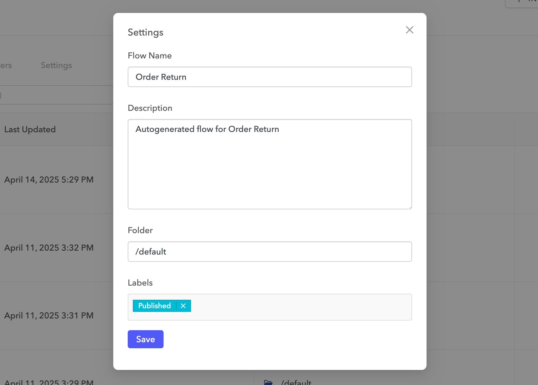 Edit flow settings