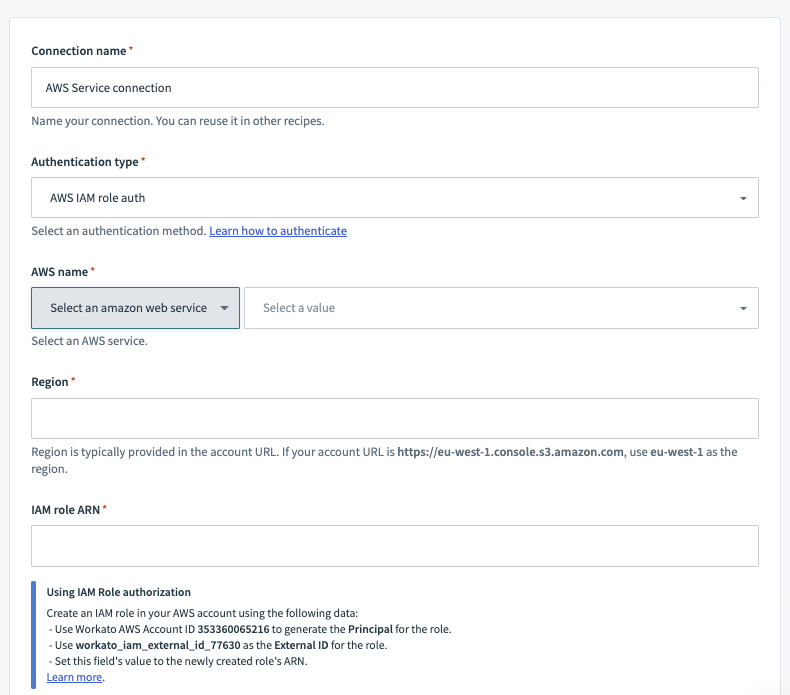 HTTP (AWS access key auth) コネクターのコネクションの設定項目