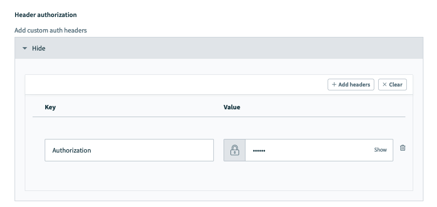 HTTP コネクターの認証タイプ : Header auth