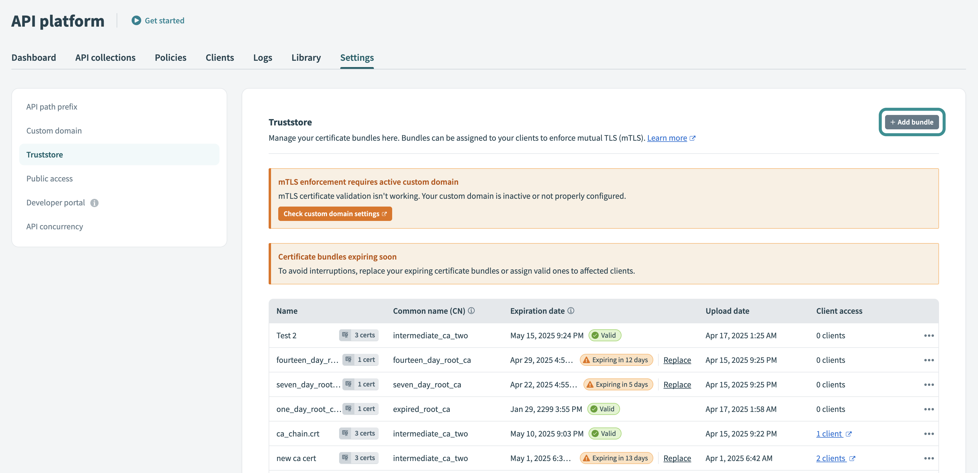 Add certificate bundle