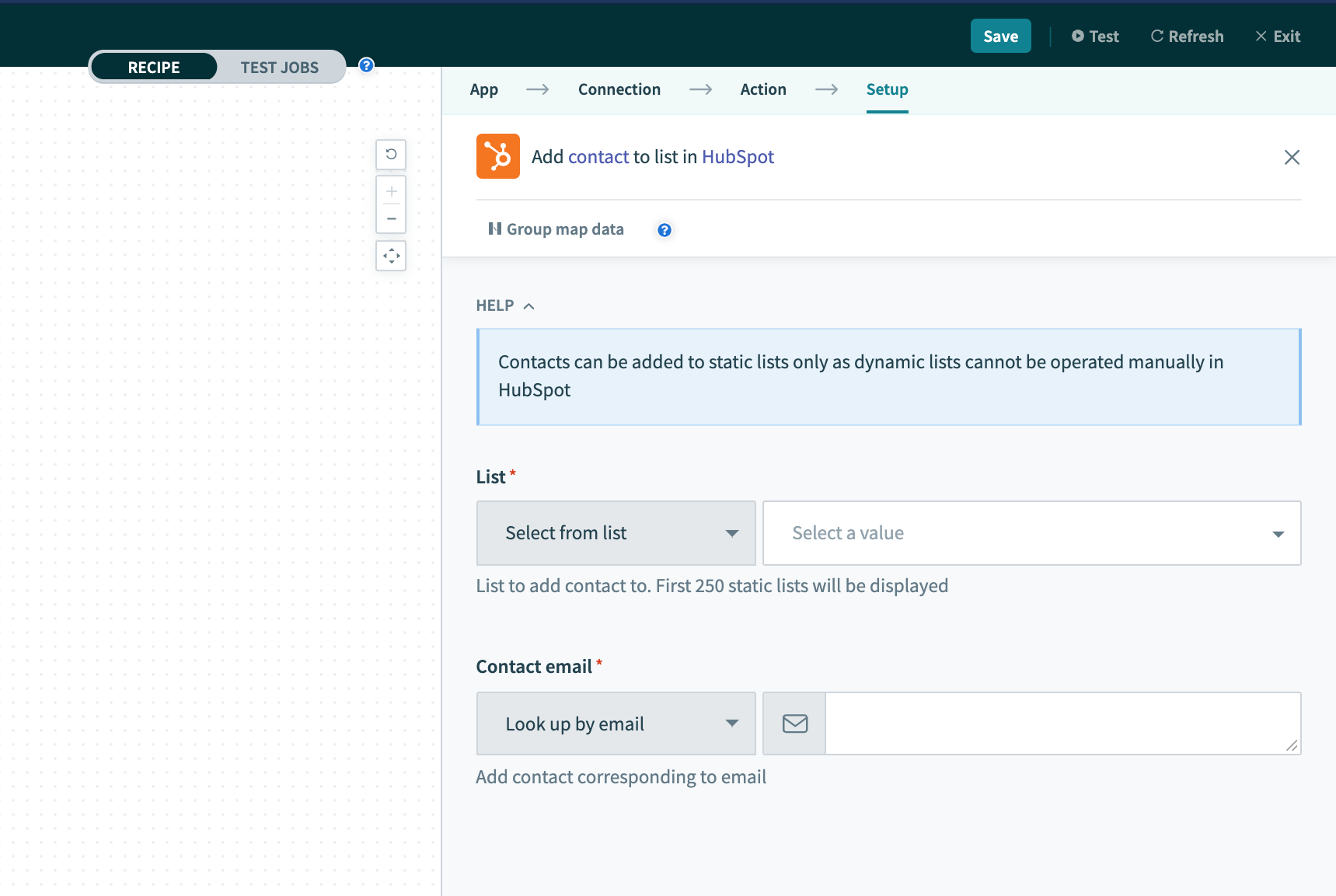 Add contacts to contact list アクション