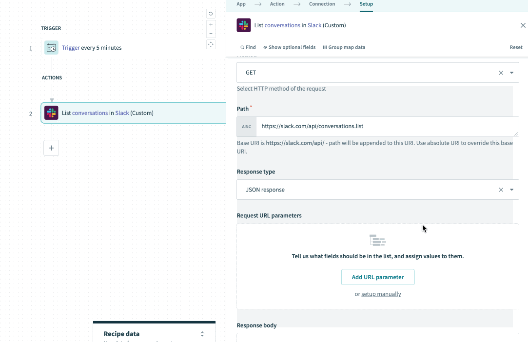 Adding URL params for the custom action