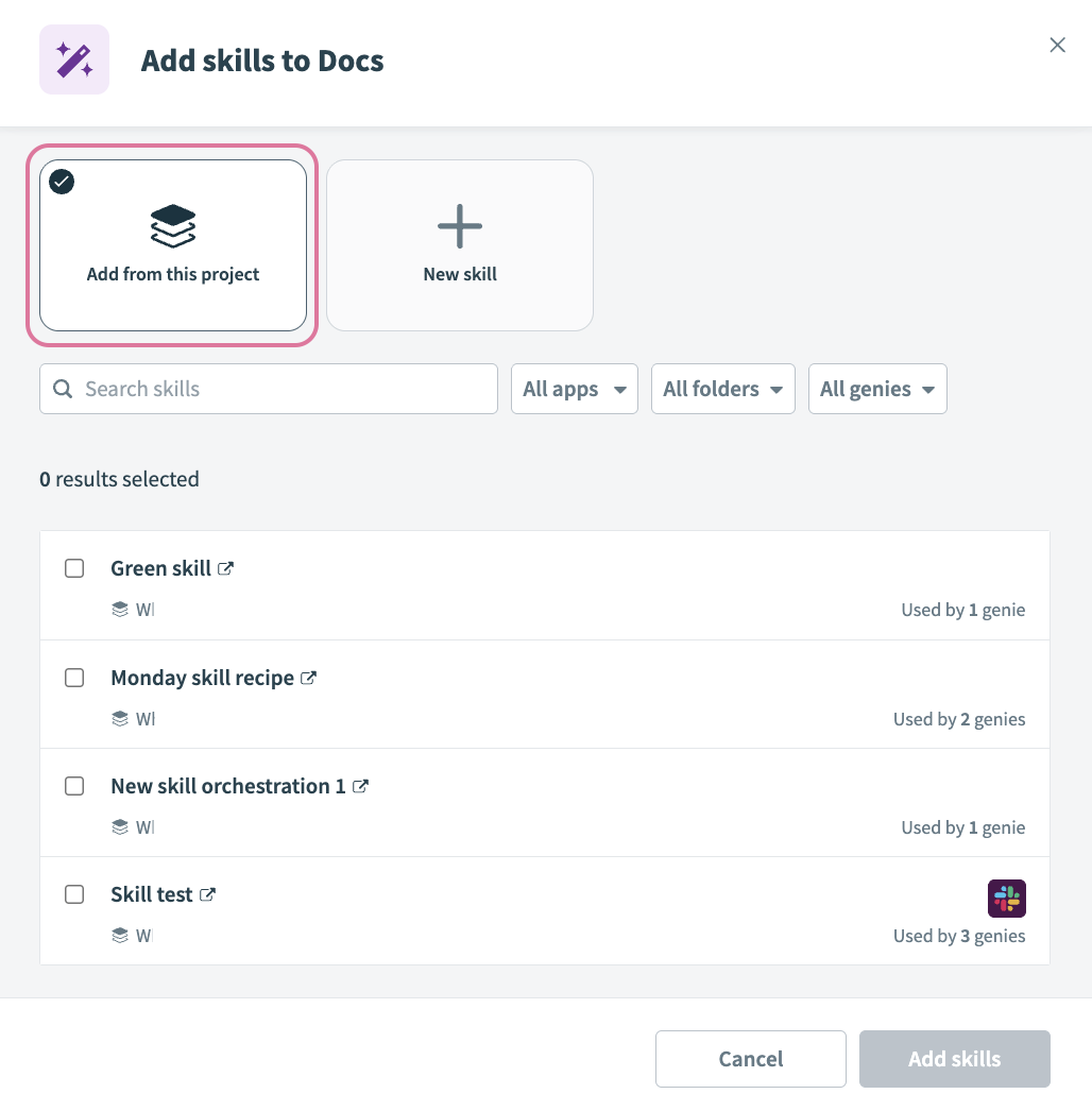 Select Add from this project