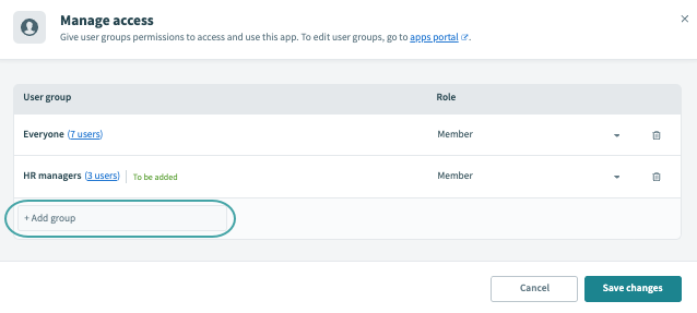 Add user group to app
