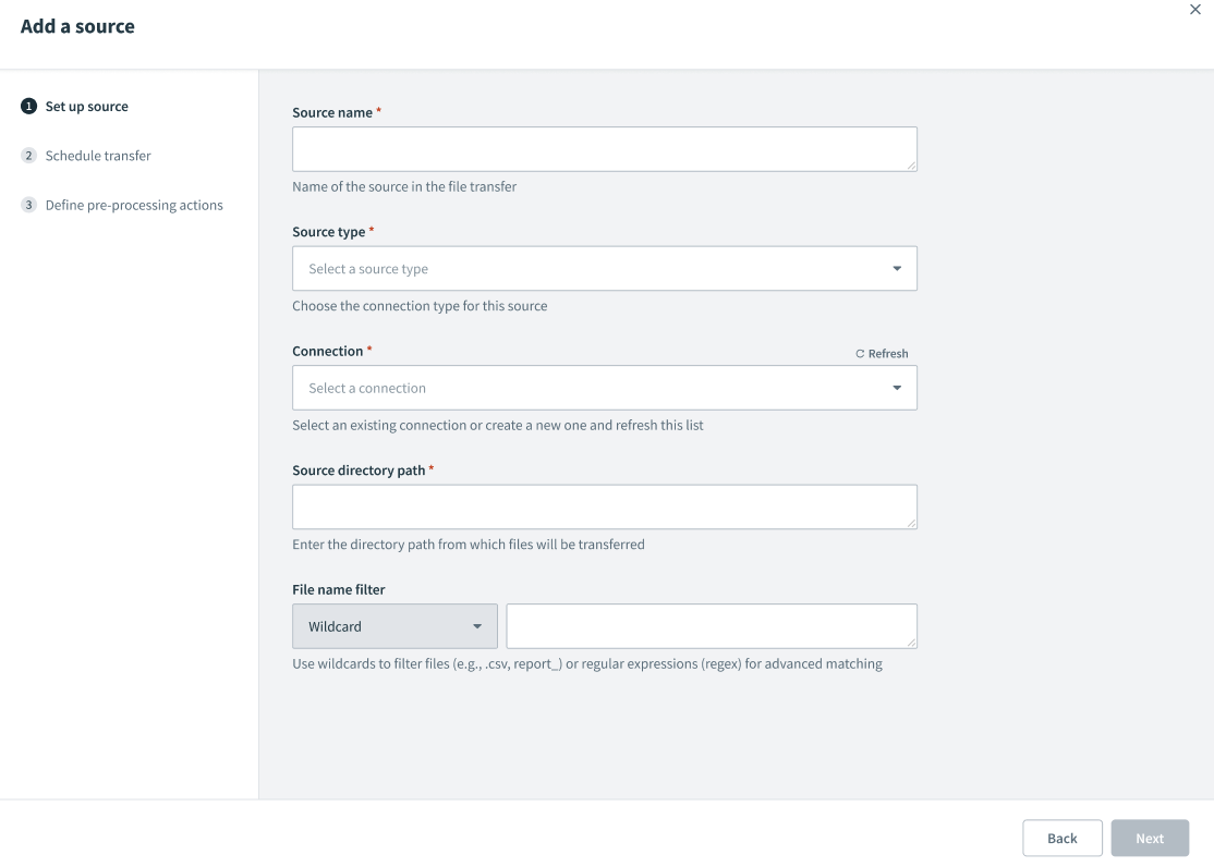 The Add a source setup wizard