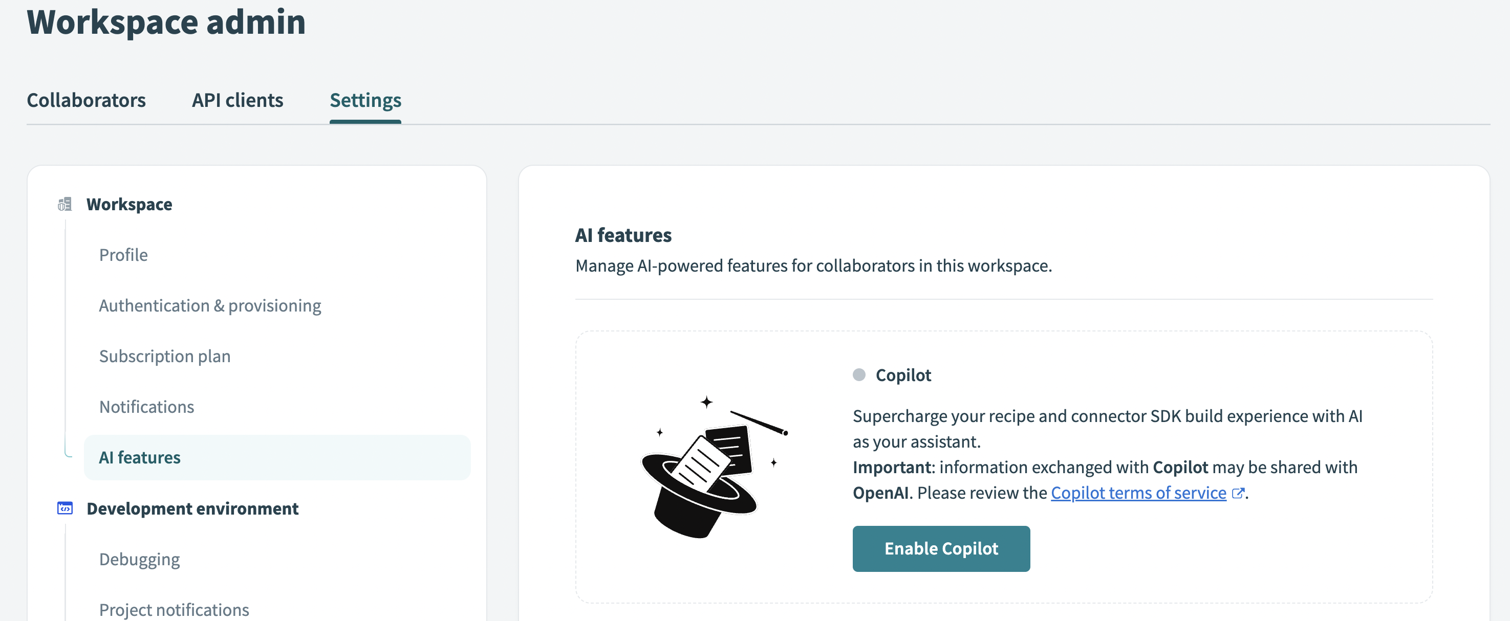 Enable Copilot in Workspace admin settings