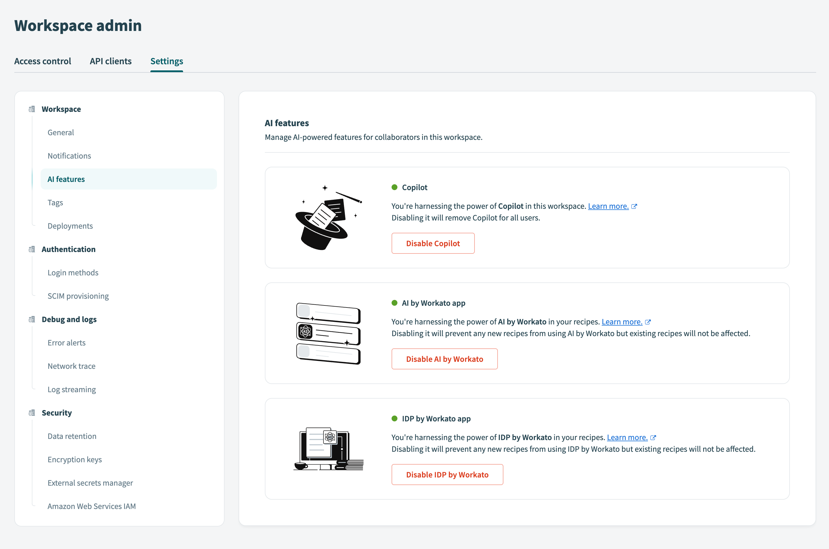 AI features settings