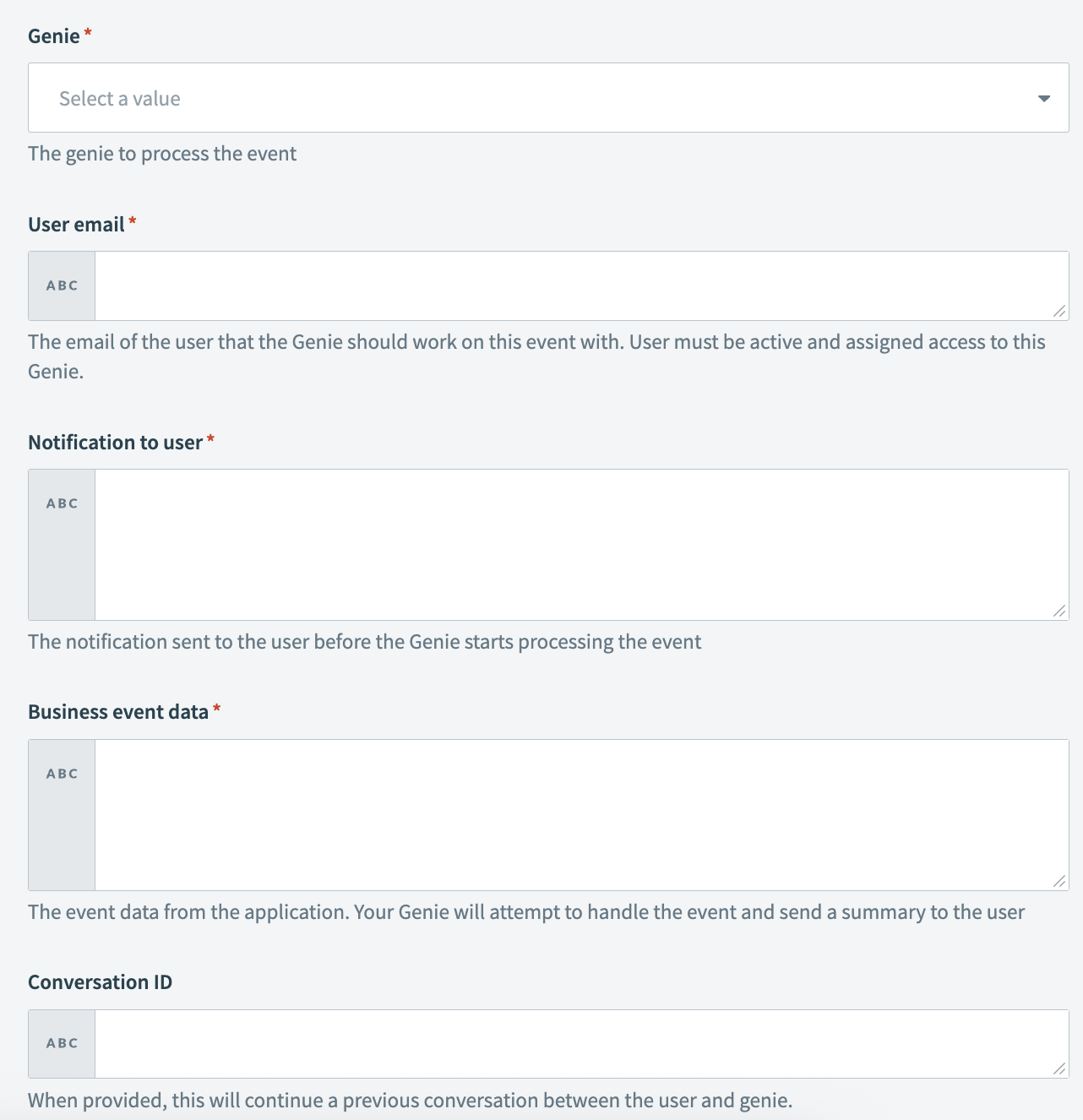 Send app event to genie action setup
