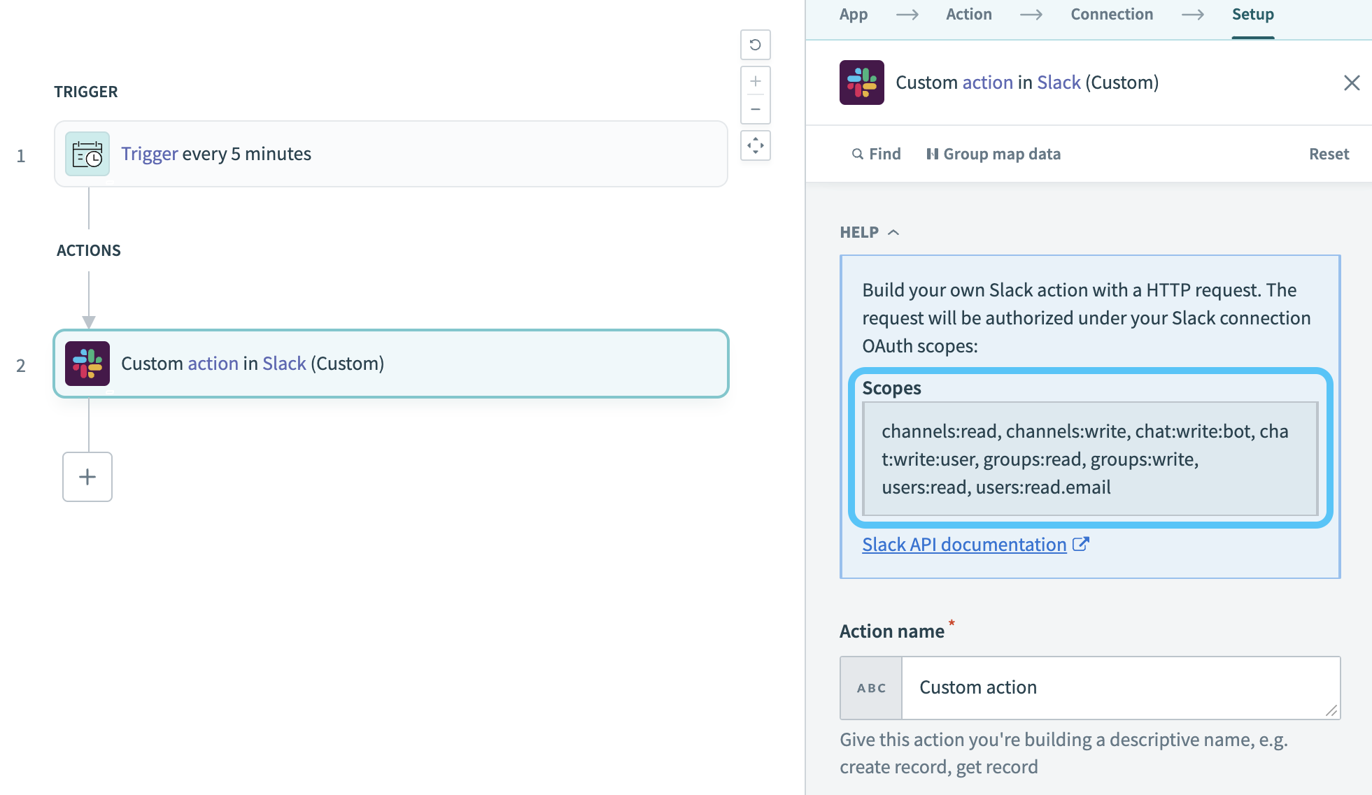 App scopes available for the custom action
