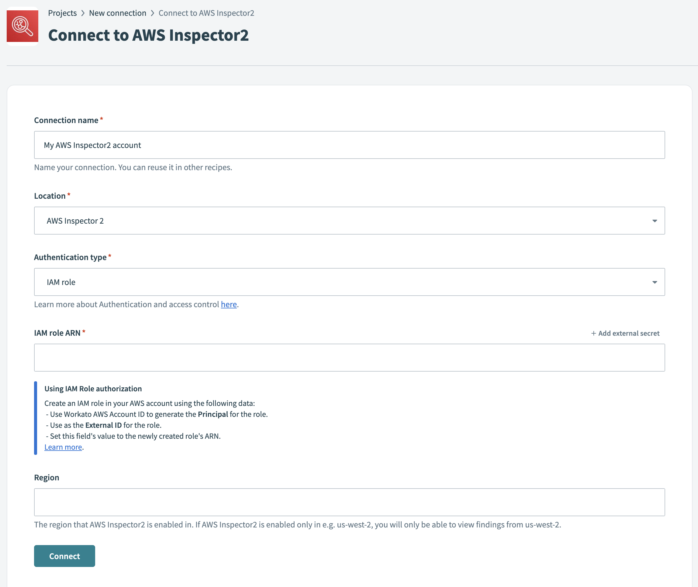 AWS Inspector 2 IAM role connection