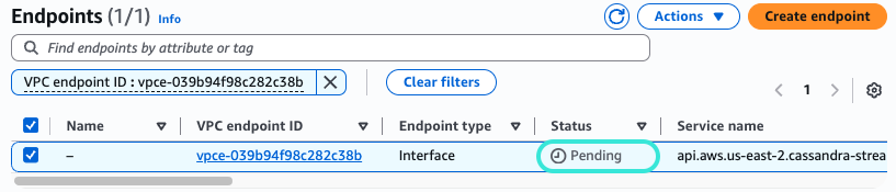 Check an endpoint's status on the Endpoints page