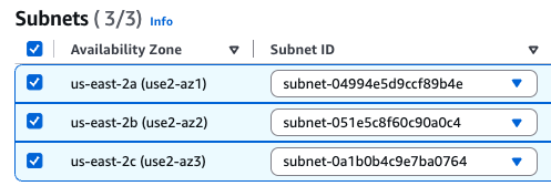 Select three Availability Zones