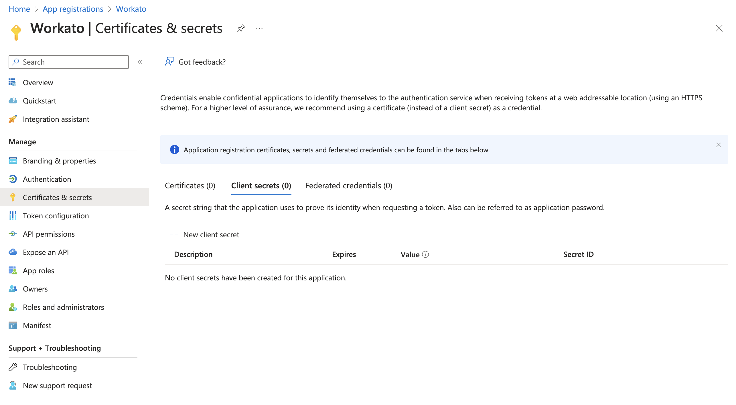 新しいクライアントシークレットを作成する
