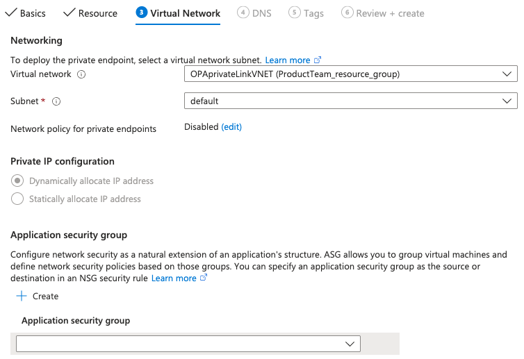 Virtual Network page configuration