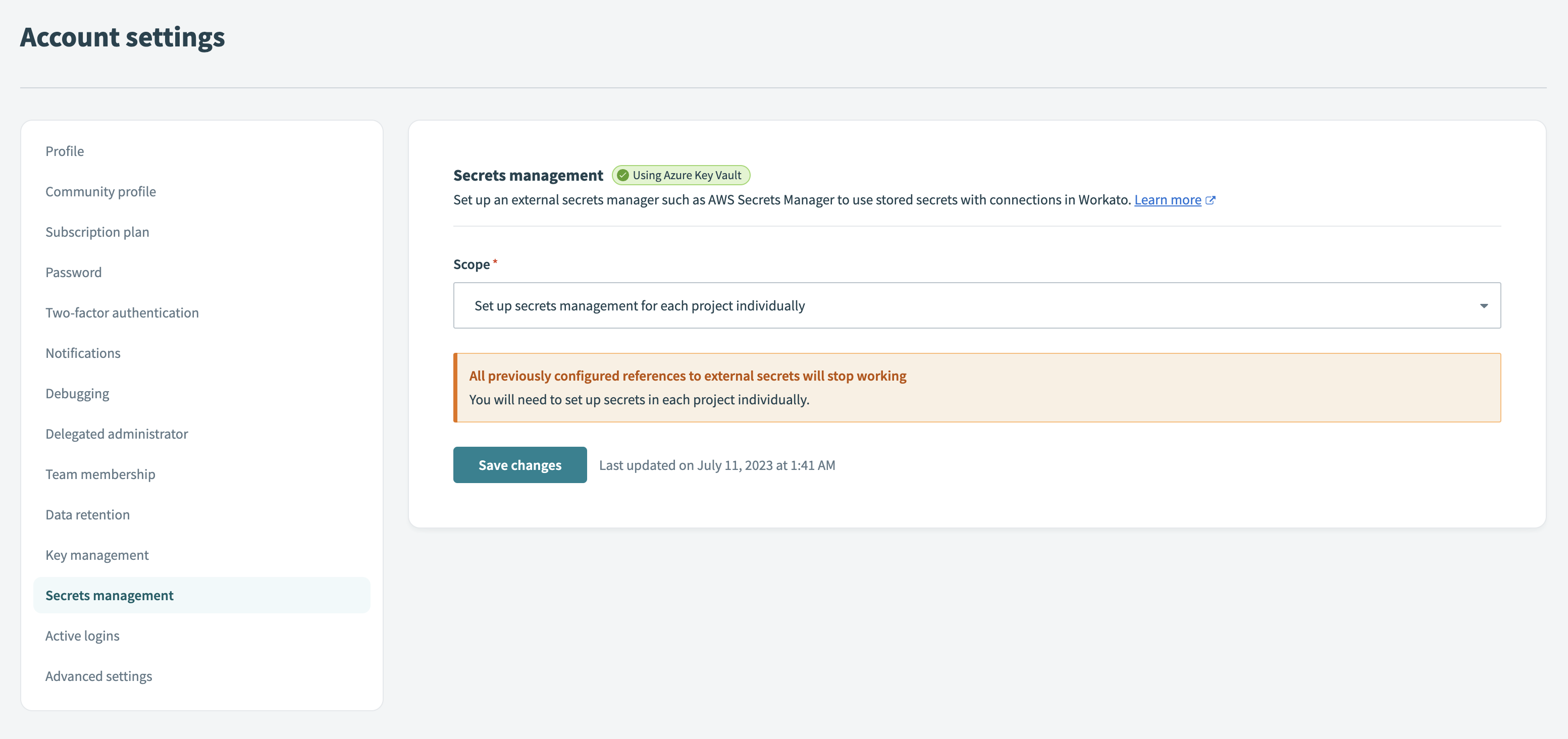 各プロジェクトごとにシークレット管理を設定する