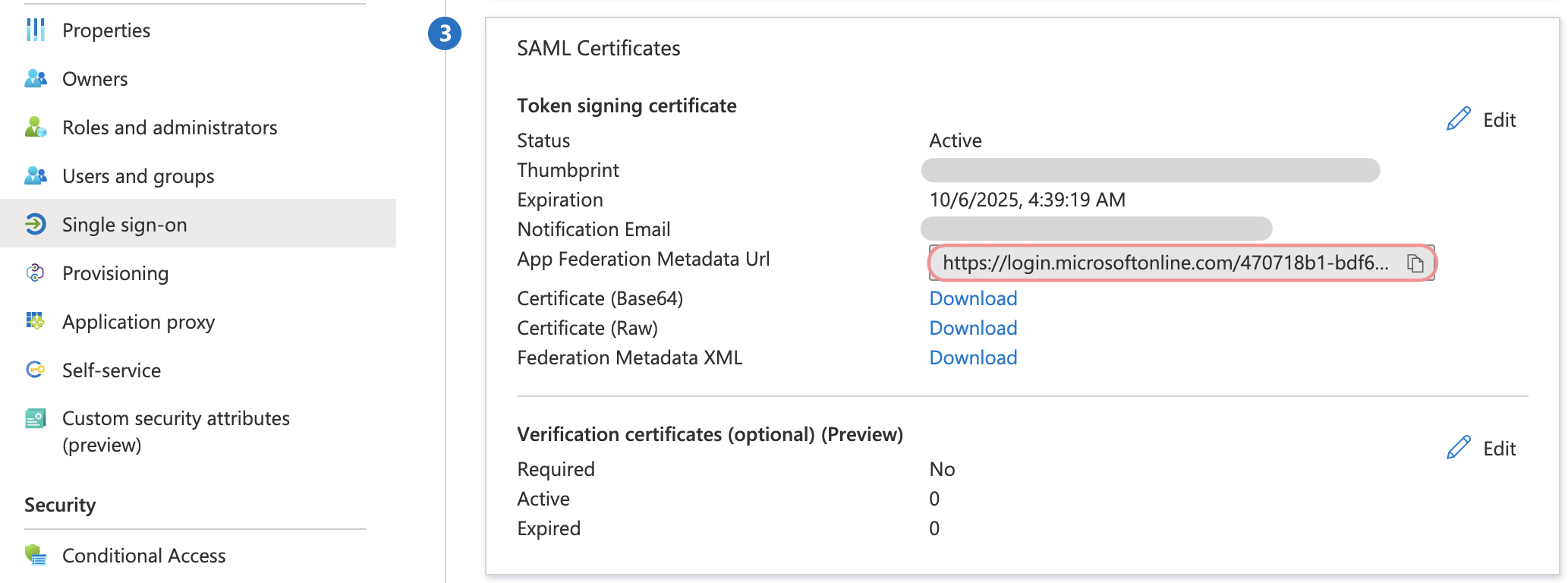 Microsoft Entra ID metadata URL