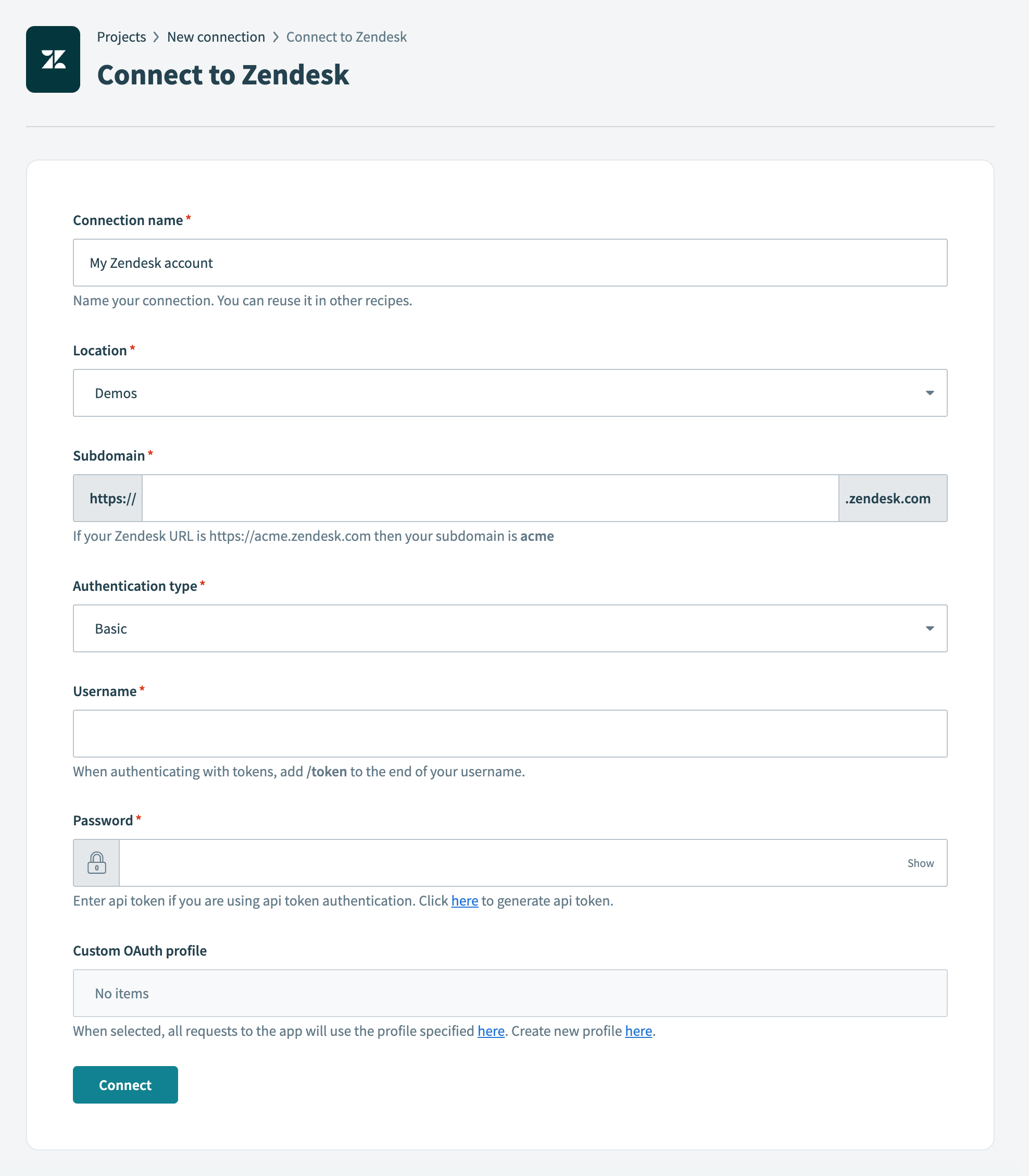 Connect to Zendesk with Basic authentication