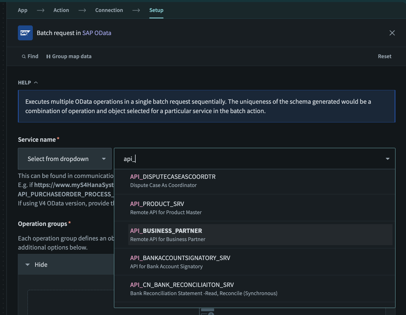 OData batch service selection