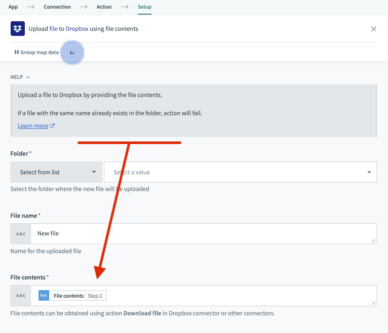 Box から Dropbox にファイルをアップロードする