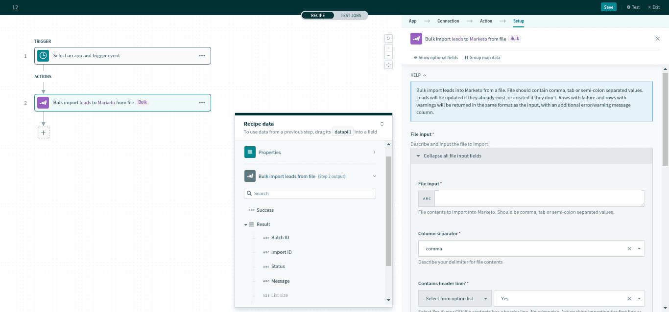 ファイルからのリード一括インポートアクション