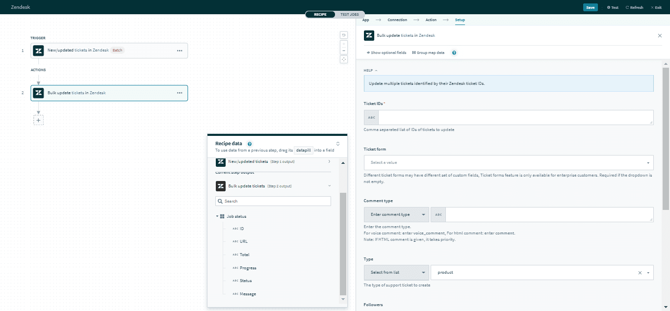 Bulk update tickets アクション