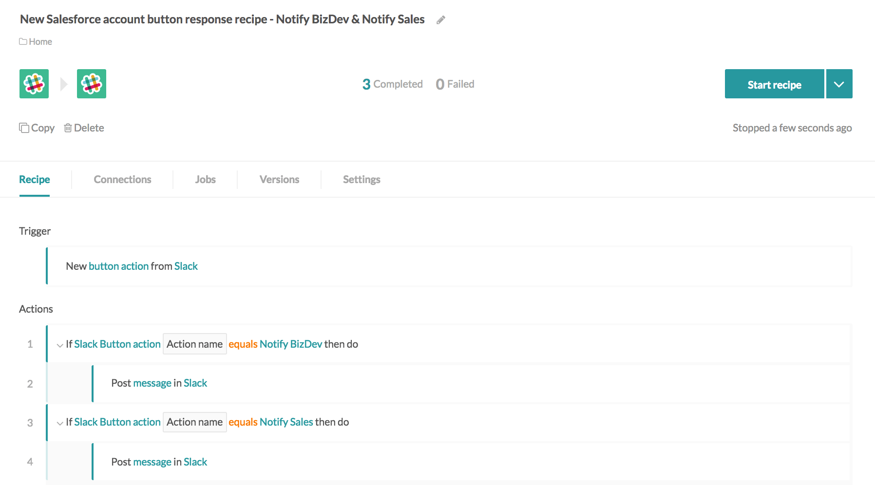 ボタンアクションのサンプルレシピ