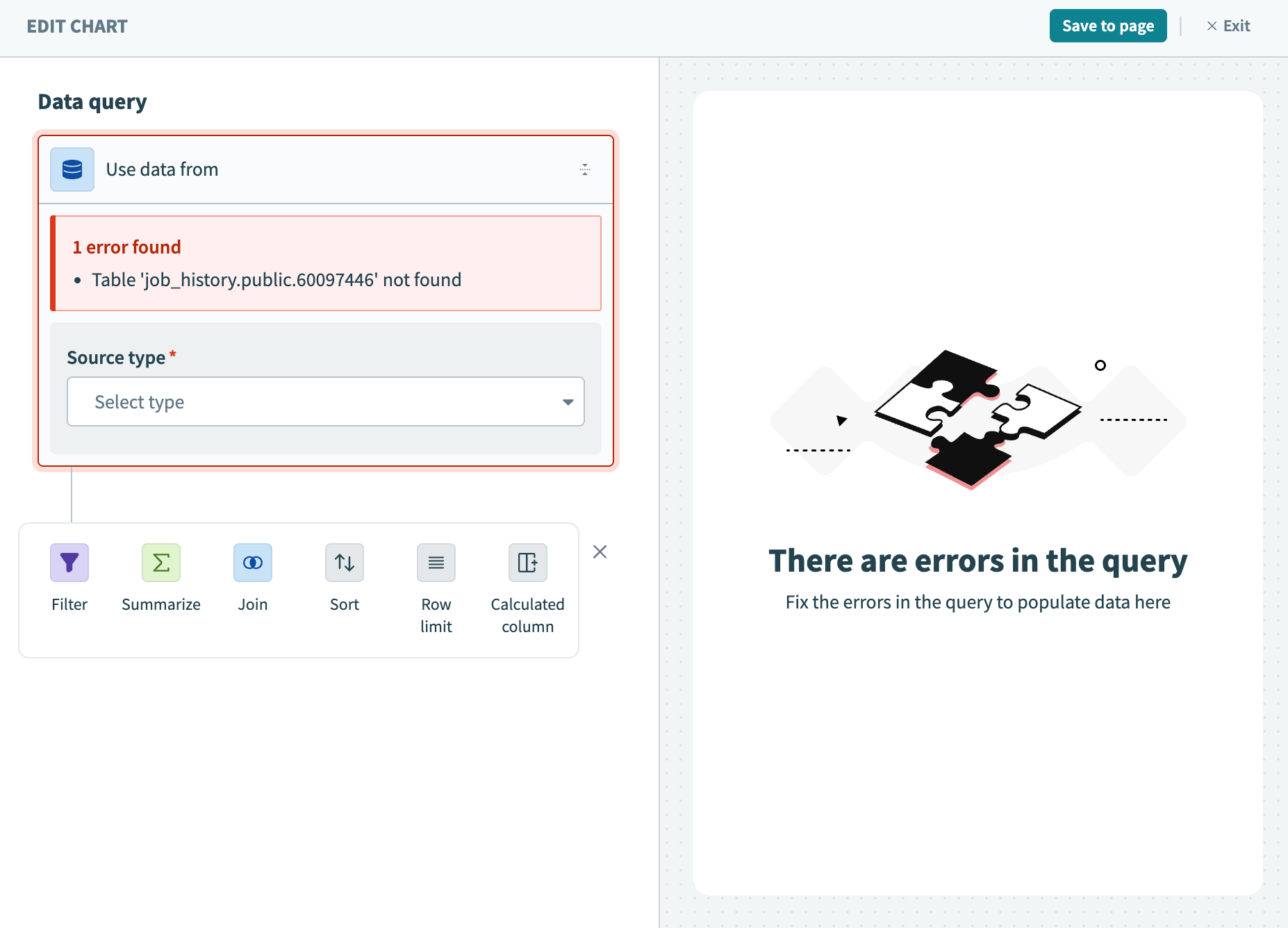 An error indicates that the data source isn't found
