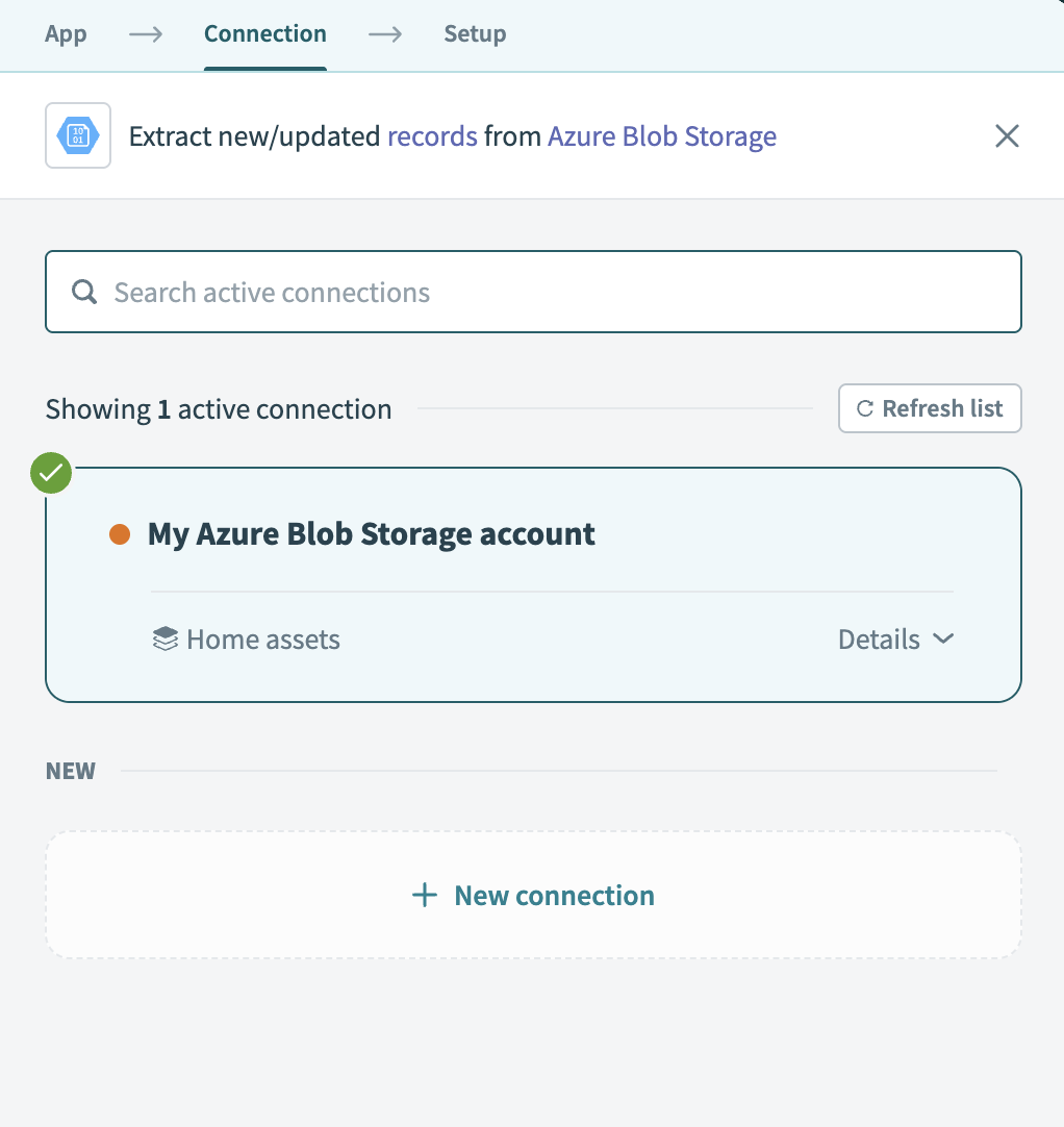 Choose an Azure Blob Storage connection