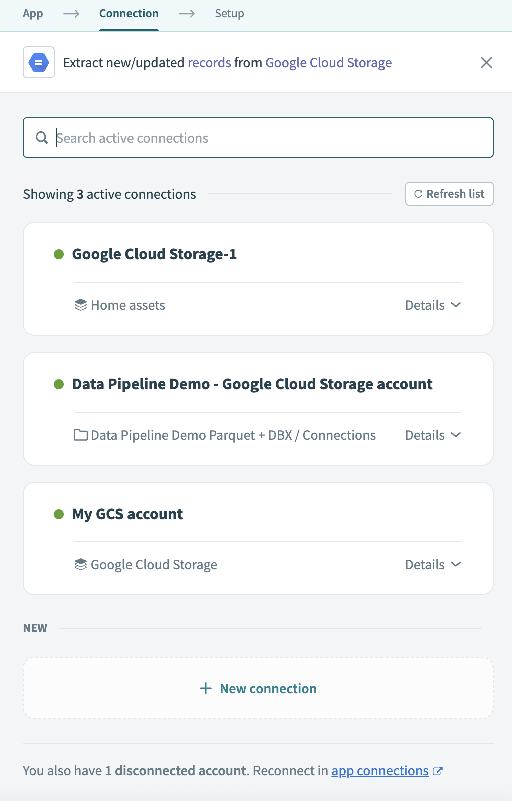 Choose a Google Cloud Storage connection