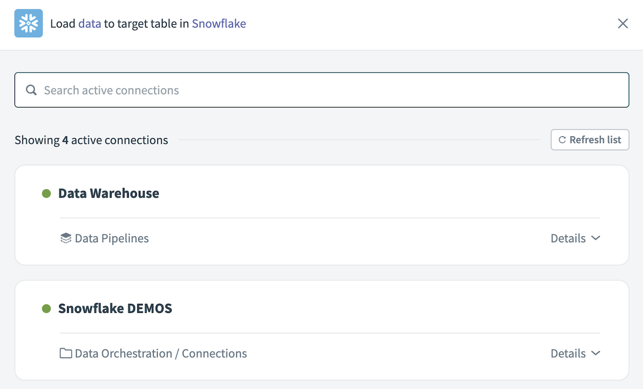 Choose a Snowflake connection