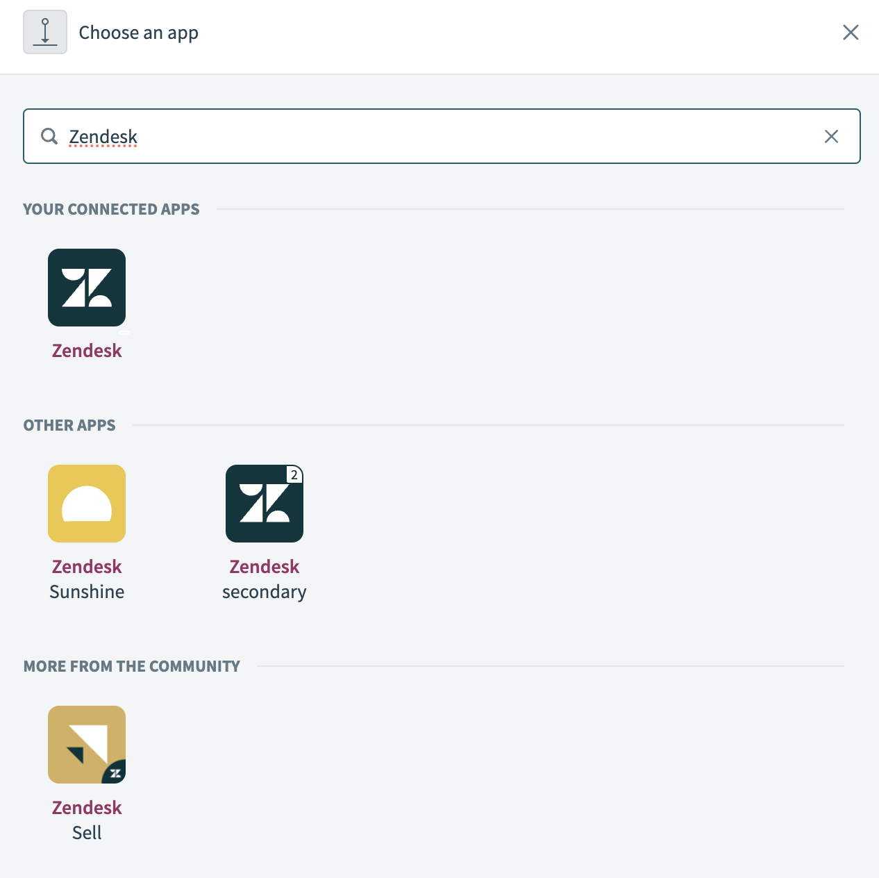 Search for and select Zendesk