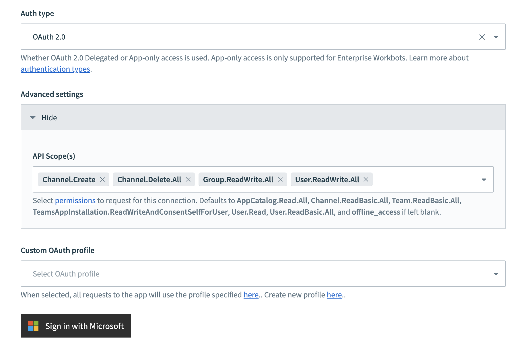 Configure Microsoft Teams API scopes
