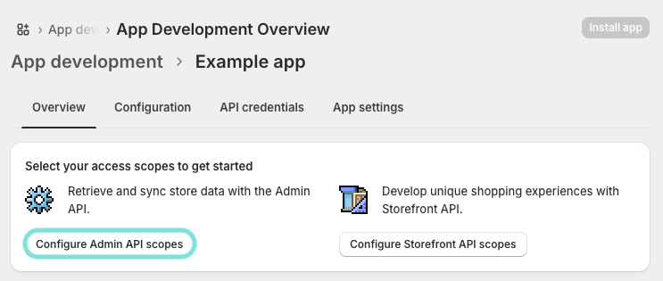 Click Configure Admin API scopes