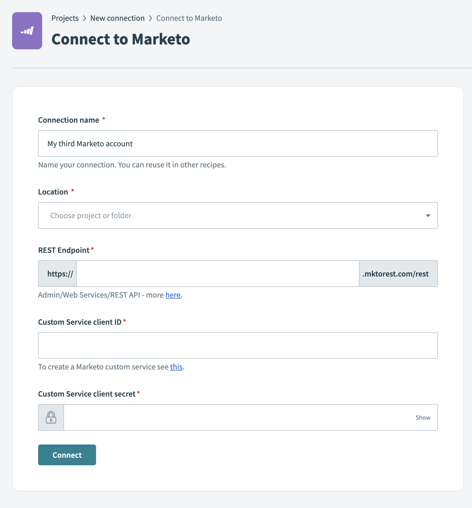 Marketo connection setup