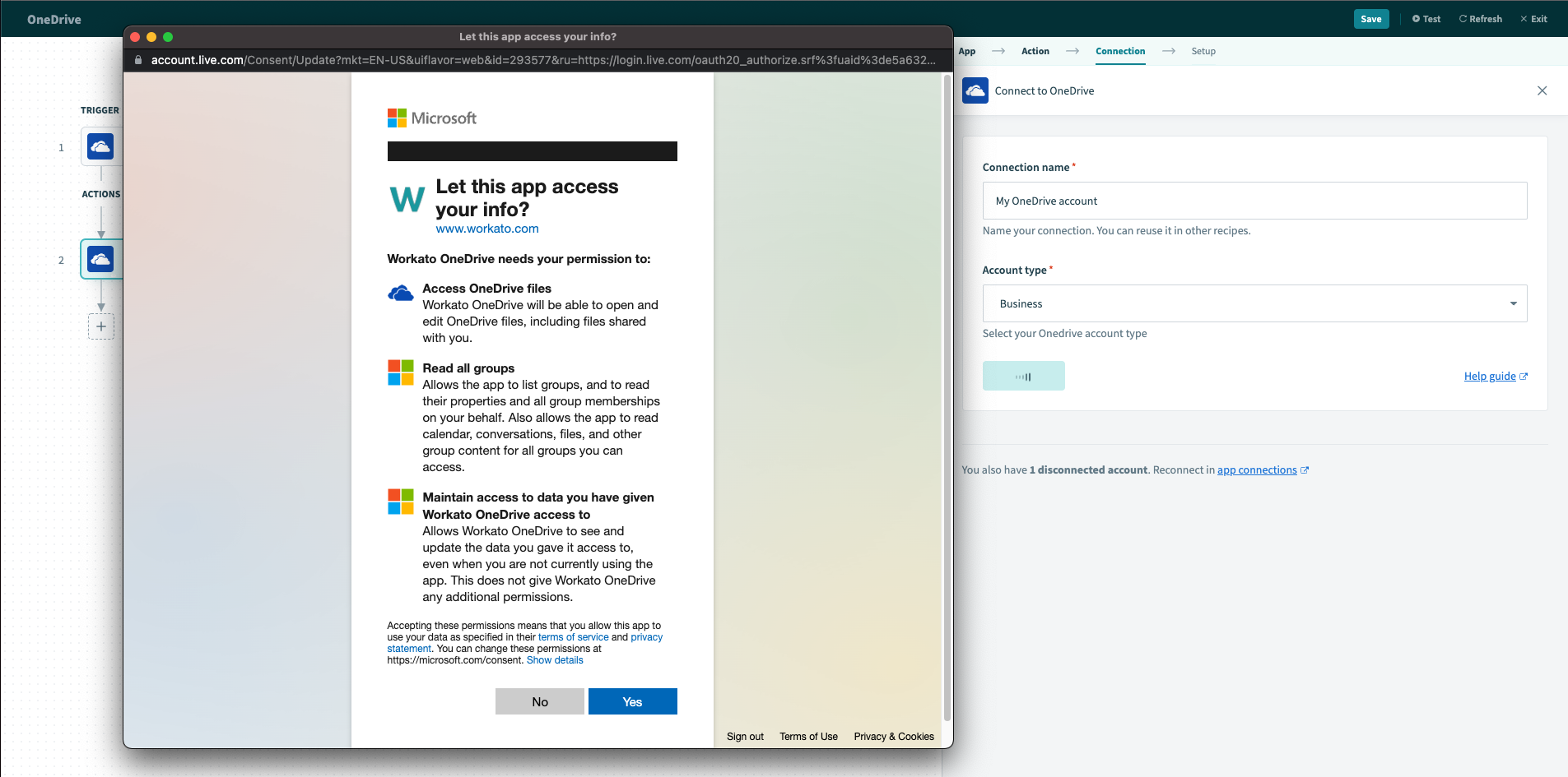 OneDrive接続のセットアップ