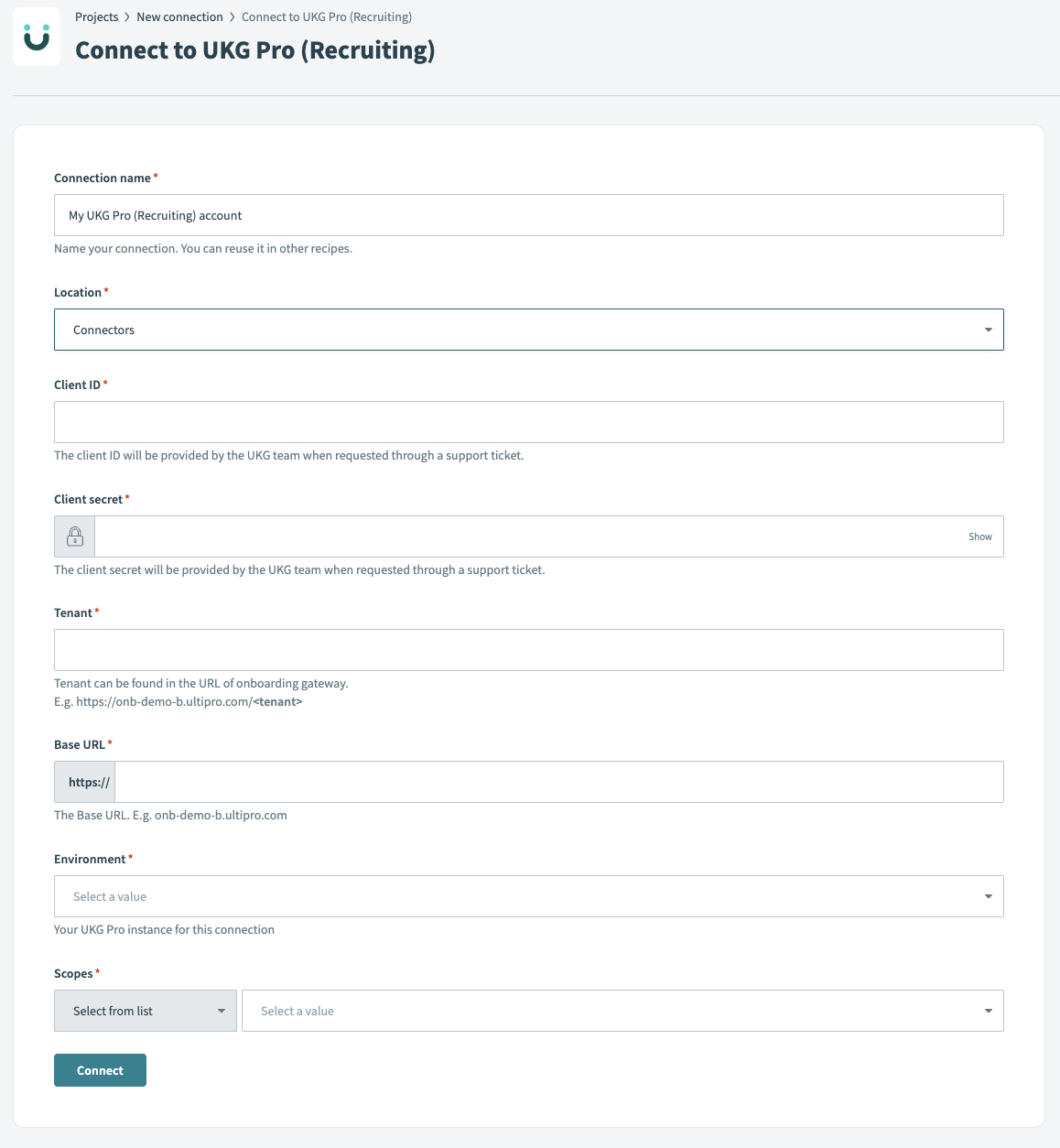 UKG Pro (Recruiting) connection setup