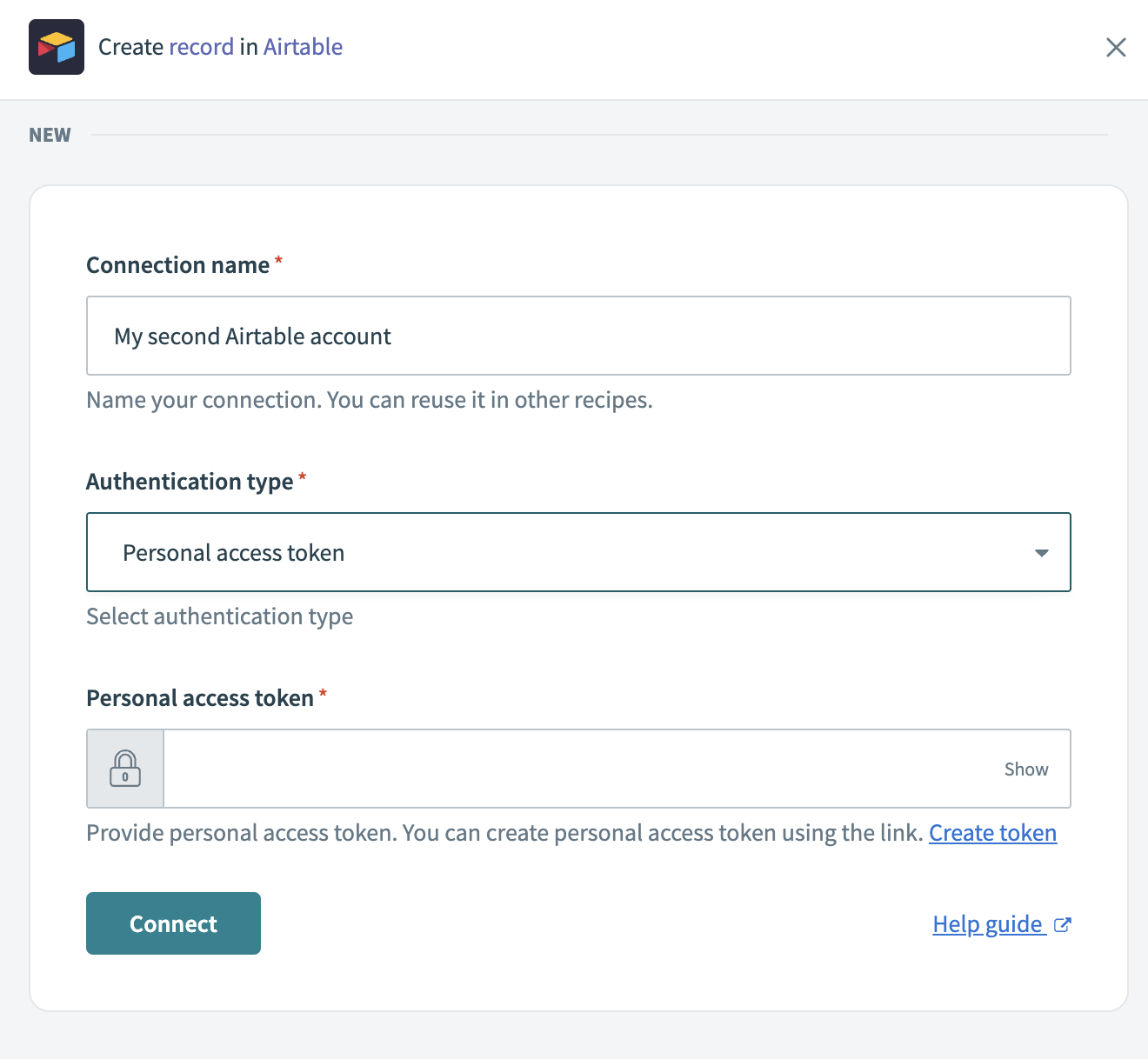 Airtable connection setup