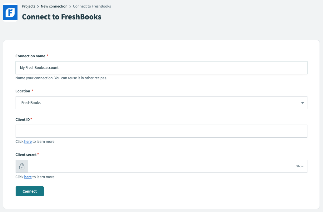 FreshBooks connection