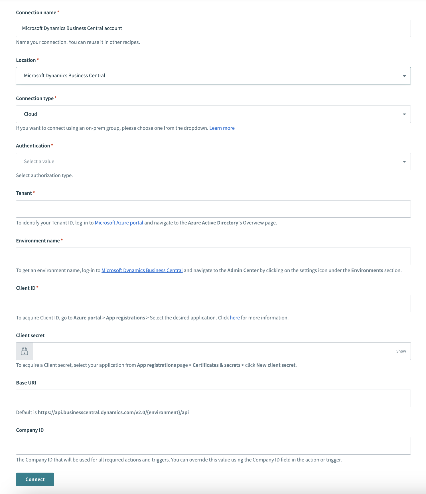 Business Central connection