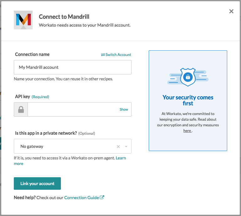 オンプレミスエージェントを使用するオプションのあるコネクション