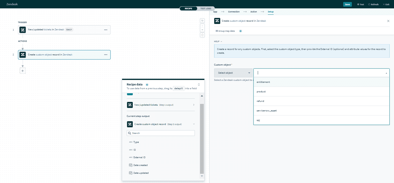 Create custom object record アクション