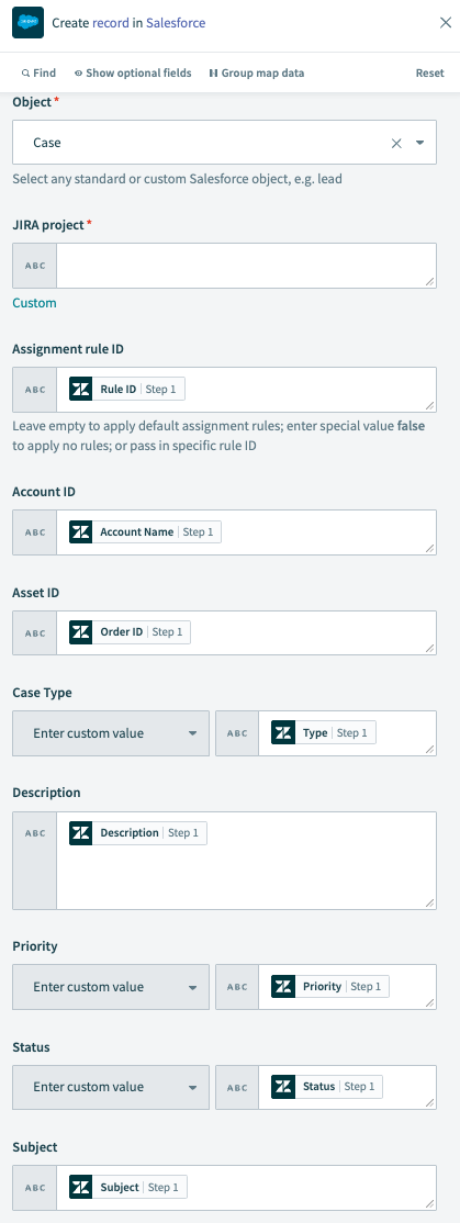 Create record action