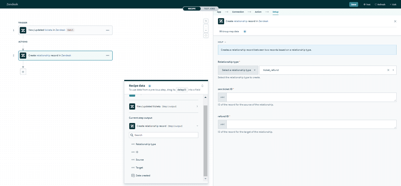 Create relationship record アクション