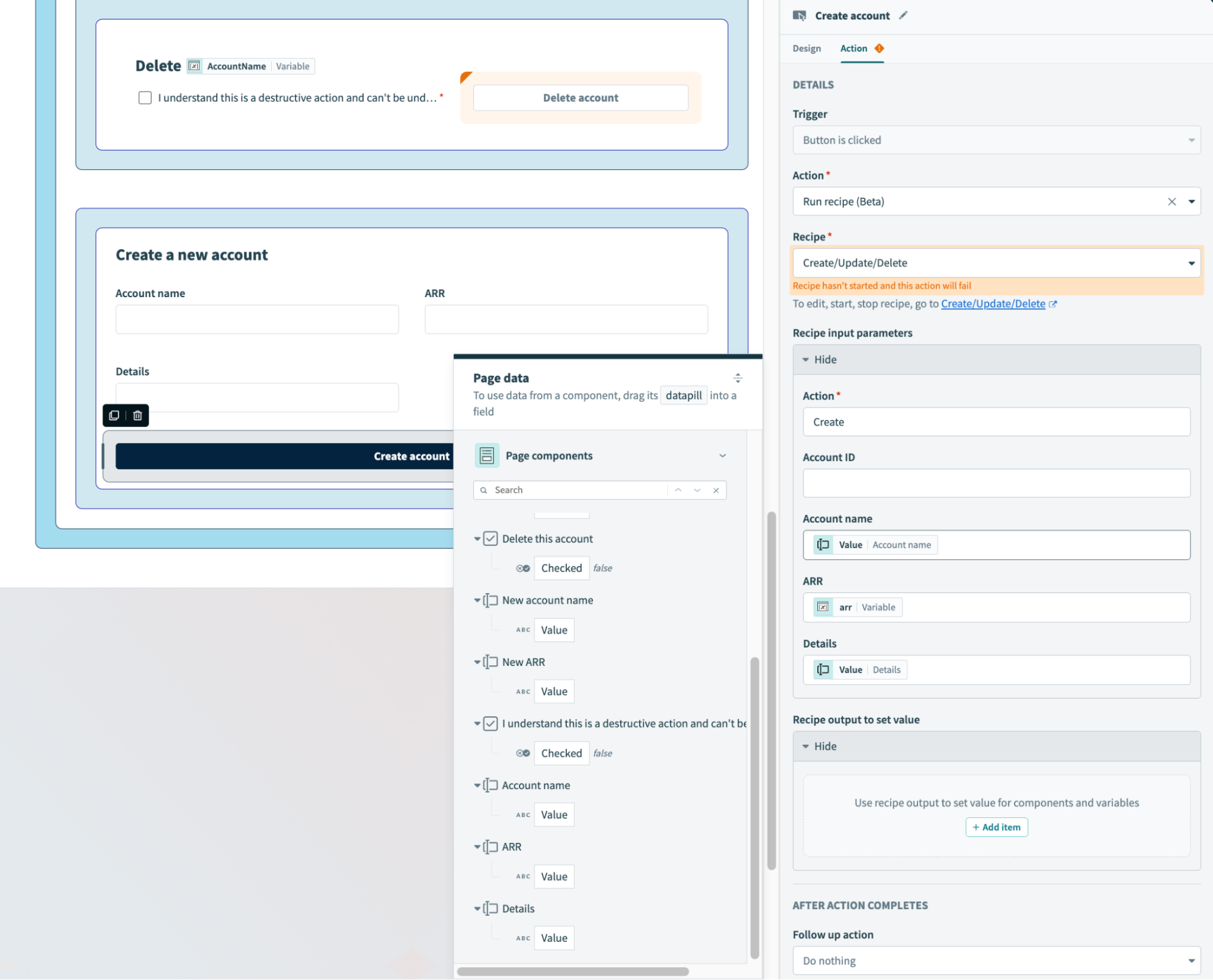 Create account button configuration